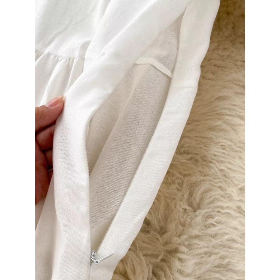 Embroidered Tie Neck Long Sleeve Dress Apparel and Accessories