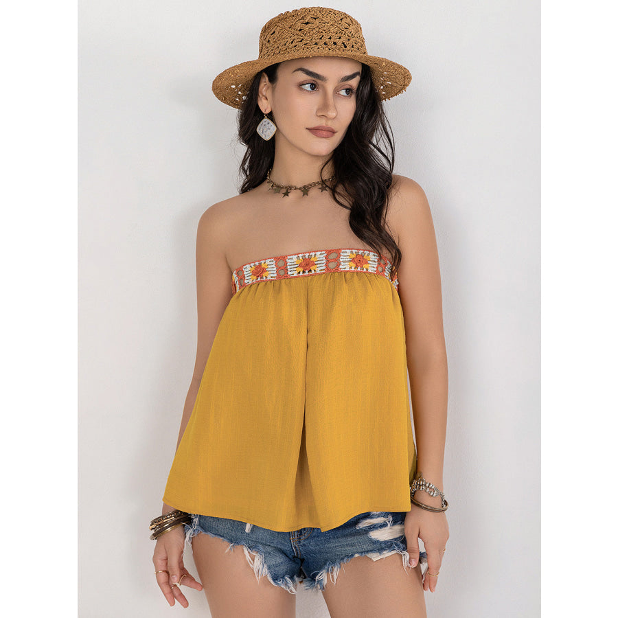 Embroidered Tube Sleeveless Top Apparel and Accessories