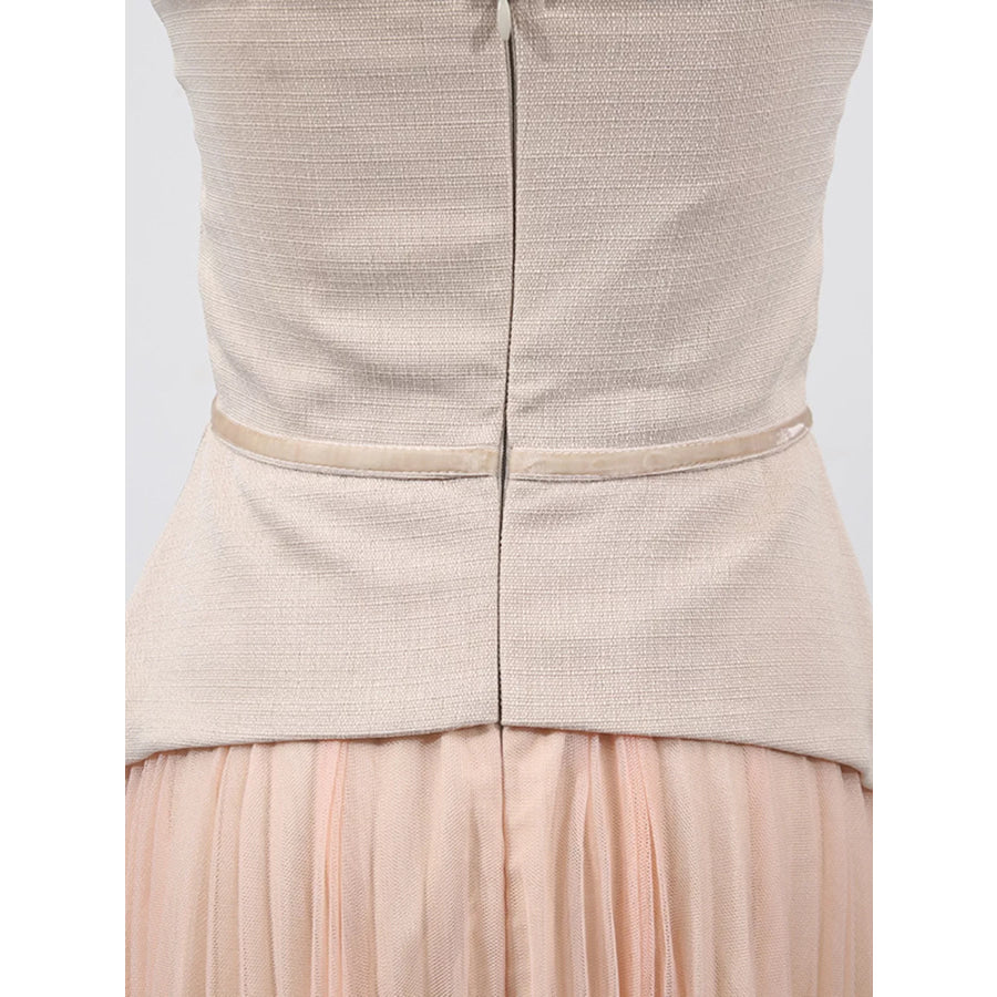 Embroidered Tulle Pleated Midi Dress Apparel and Accessories