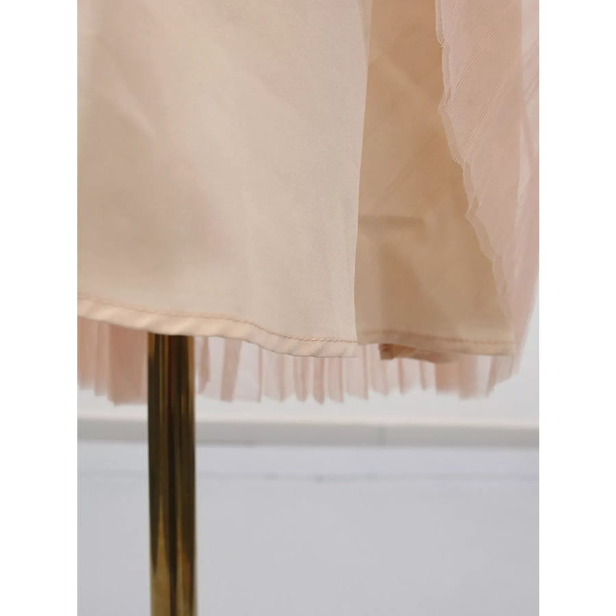 Embroidered Tulle Pleated Midi Dress Apparel and Accessories