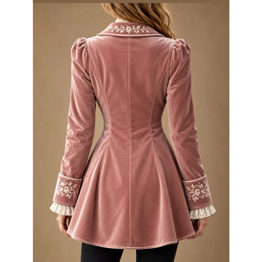 Embroidered Velvet Peplum Blazer Apparel and Accessories
