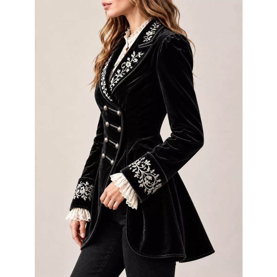 Embroidered Velvet Peplum Blazer Apparel and Accessories