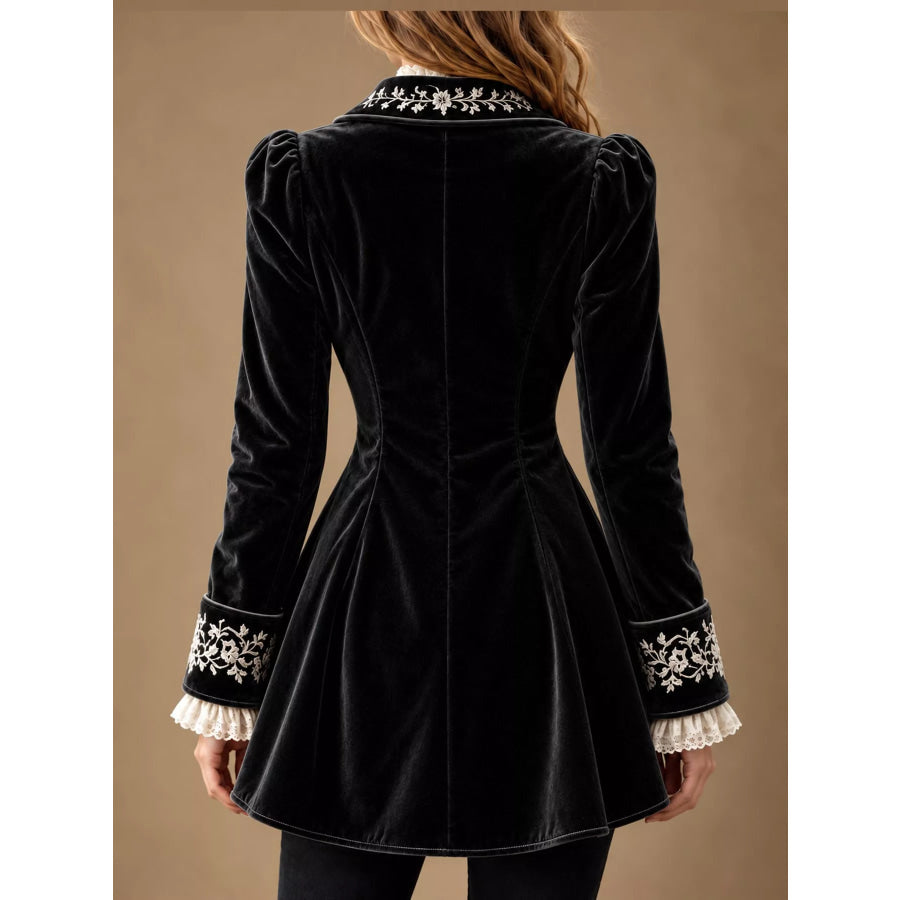 Embroidered Velvet Peplum Blazer Apparel and Accessories