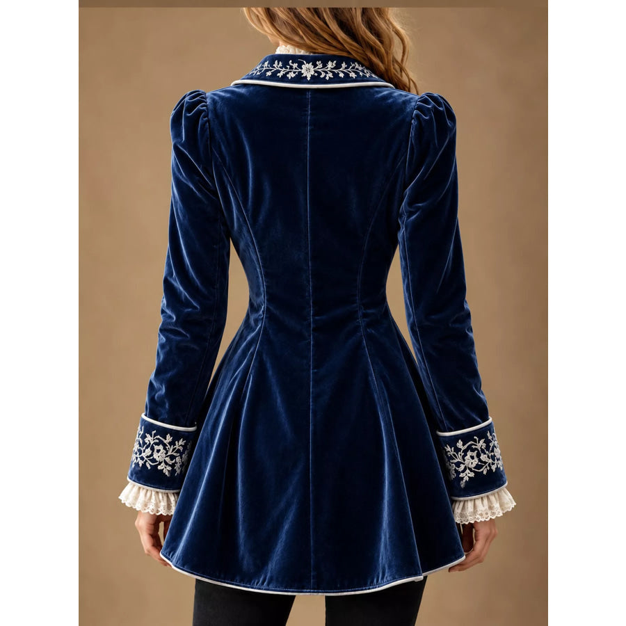 Embroidered Velvet Peplum Blazer Apparel and Accessories