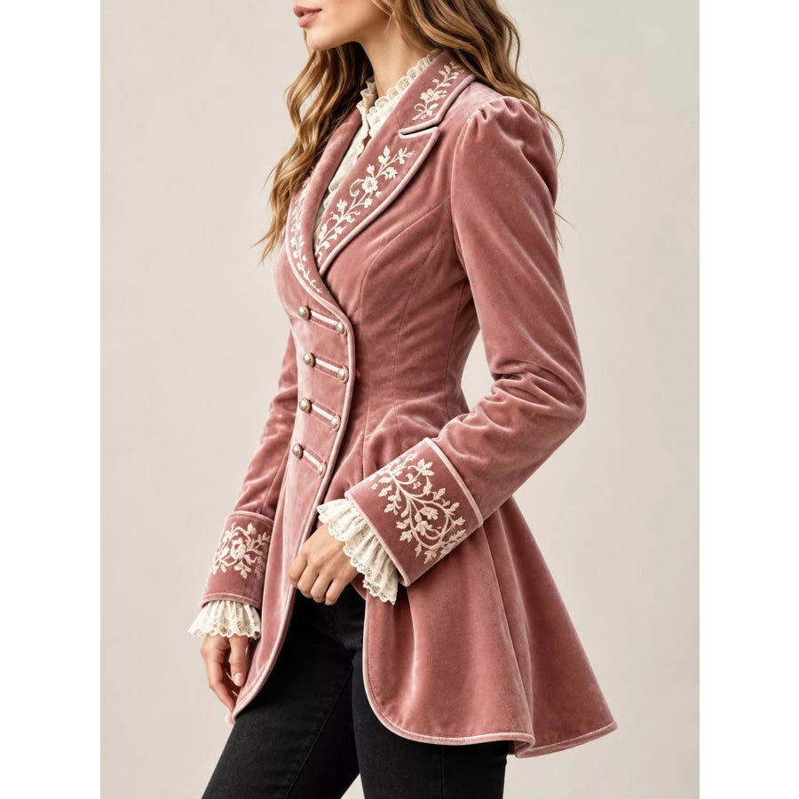 Embroidered Velvet Peplum Blazer Apparel and Accessories
