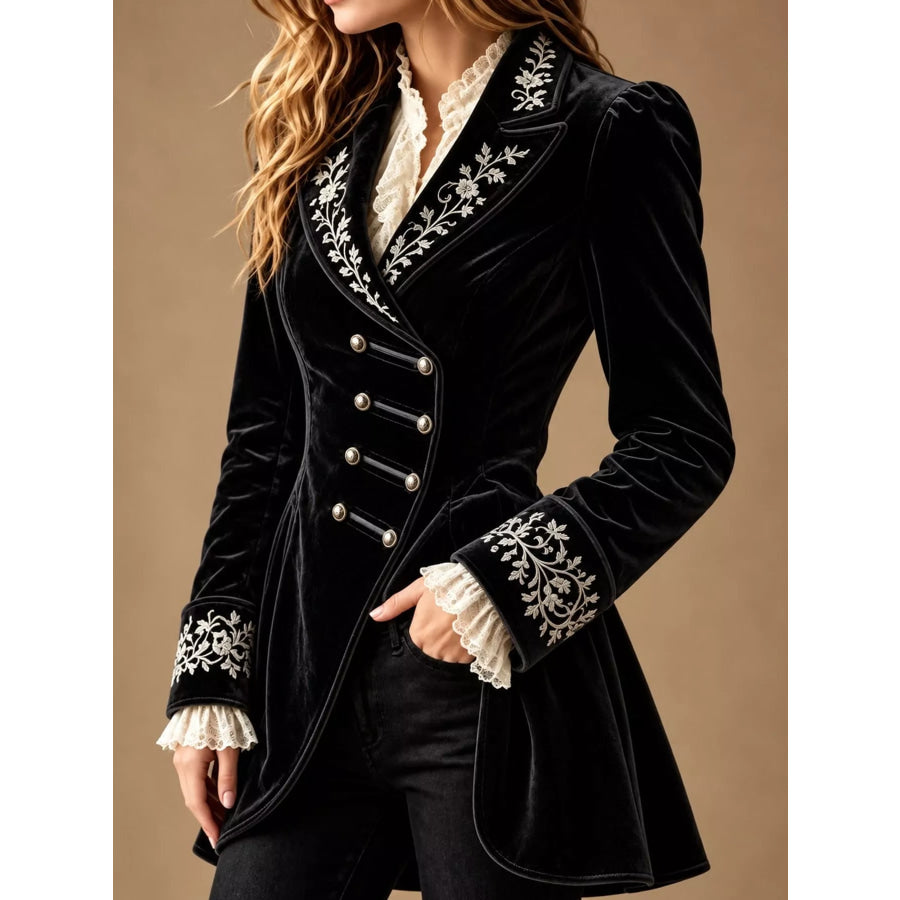 Embroidered Velvet Peplum Blazer Black / S Apparel and Accessories