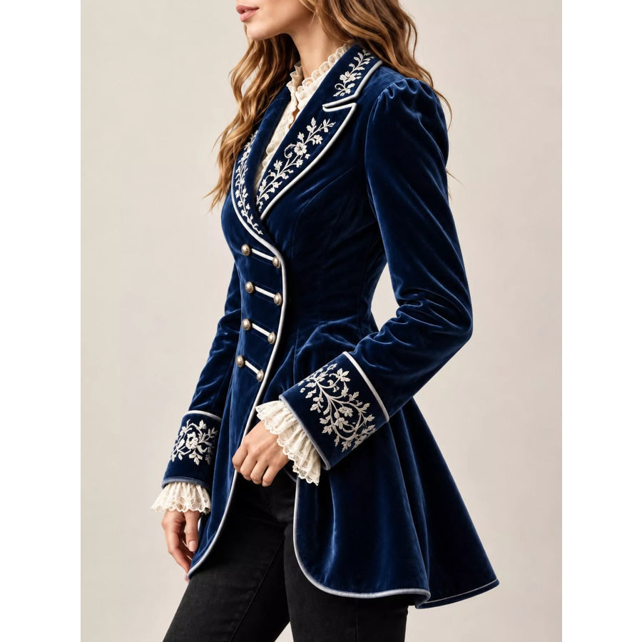 Embroidered Velvet Peplum Blazer Navy / S Apparel and Accessories
