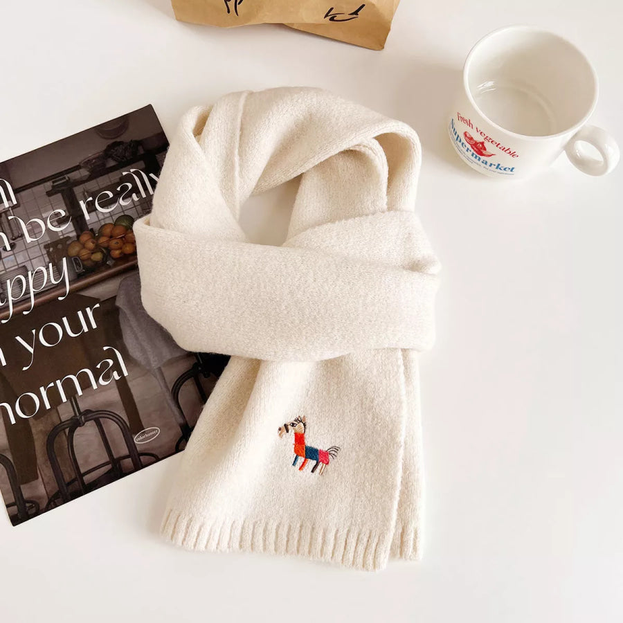 Embroidered Warm Winter Scarf Beige / One Size Apparel and Accessories