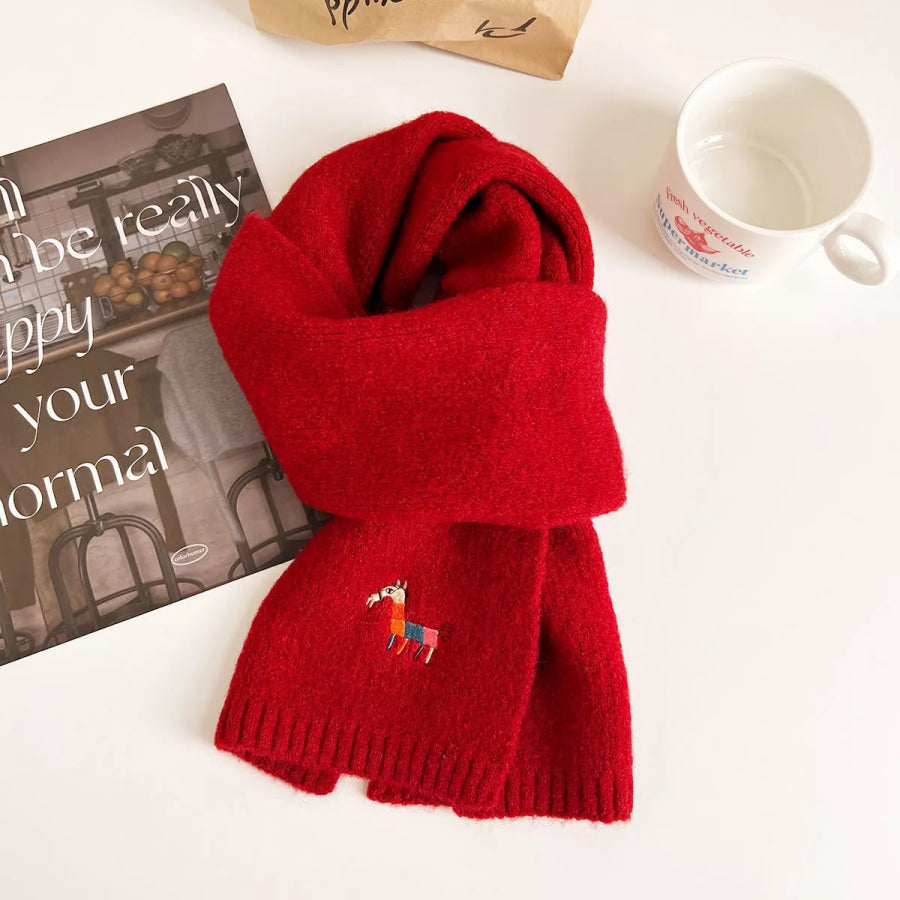 Embroidered Warm Winter Scarf Deep Red / One Size Apparel and Accessories