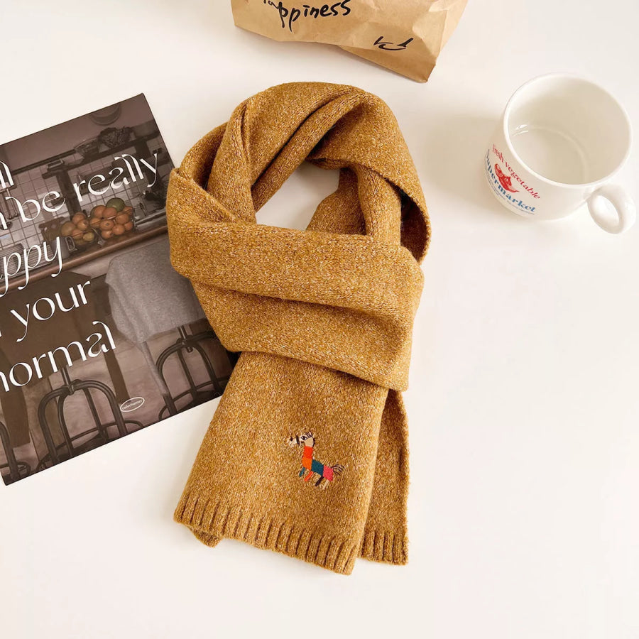 Embroidered Warm Winter Scarf Mustard / One Size Apparel and Accessories