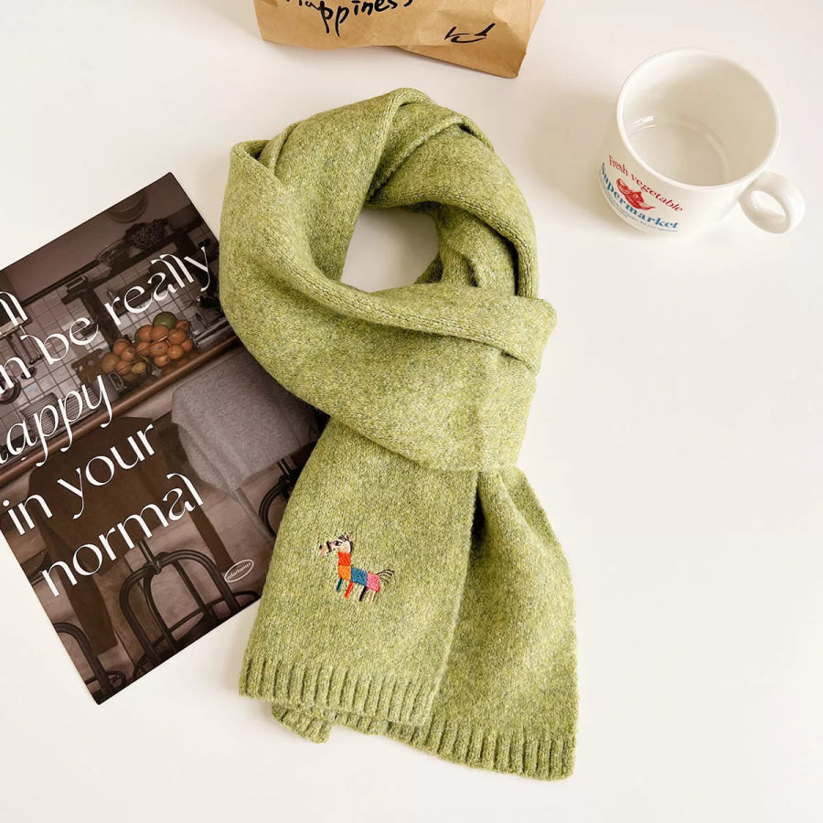 Embroidered Warm Winter Scarf Sage / One Size Apparel and Accessories