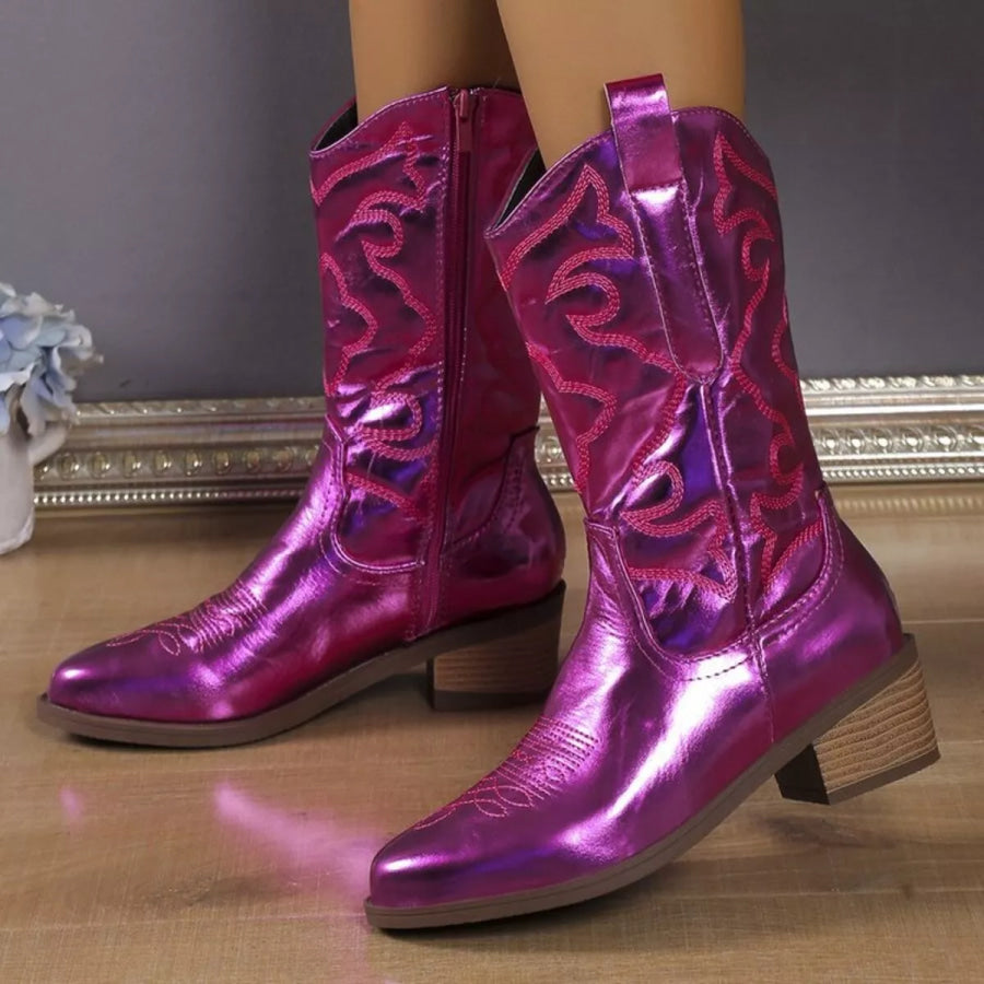 Embroidered Western Cowboy Boots Vivid Violet / 36 Apparel and Accessories