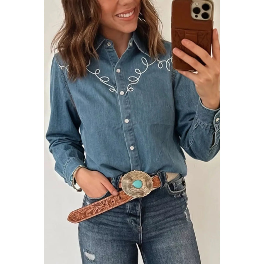 Embroidered Western Denim Top Apparel and Accessories