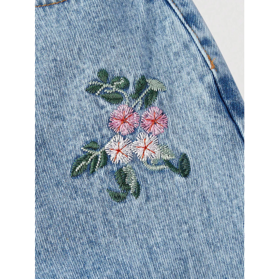 Embroidered Wide Leg Jeans Blue / XS Apparel and Accessories