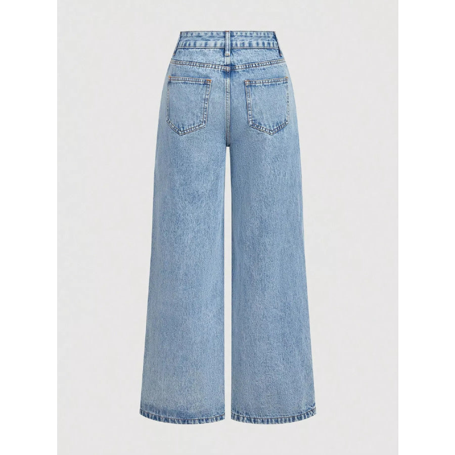 Embroidered Wide Leg Jeans Apparel and Accessories