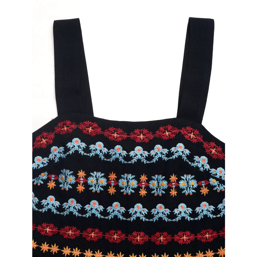 Embroidered Wide Strap Romper Apparel and Accessories