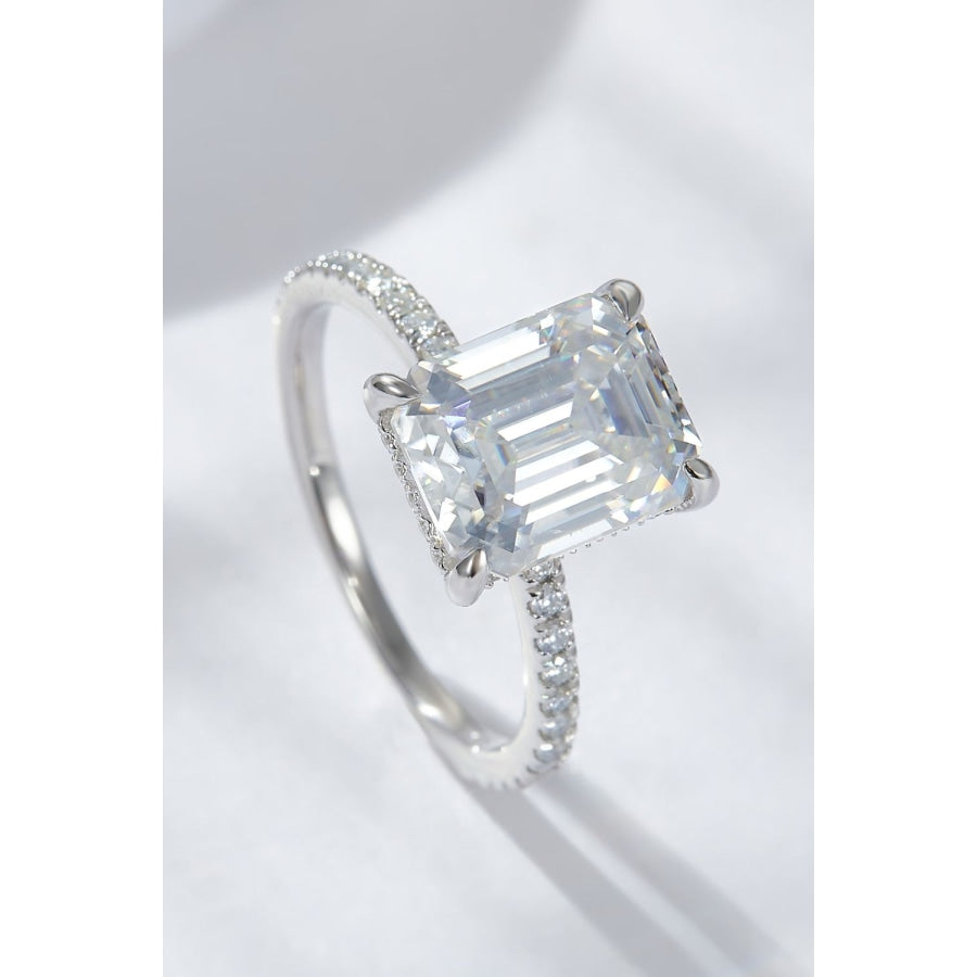 Emerald Cut 4 Carat Moissanite Side Stone Ring Silver / 5