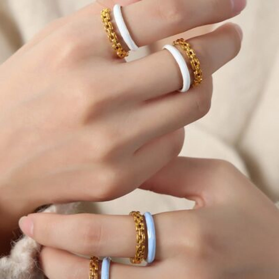 Enamel 18K Gold-Plated Open Ring Clothing