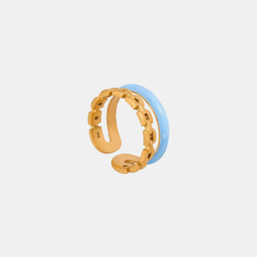 Enamel 18K Gold-Plated Open Ring Pastel Blue / 7 Clothing