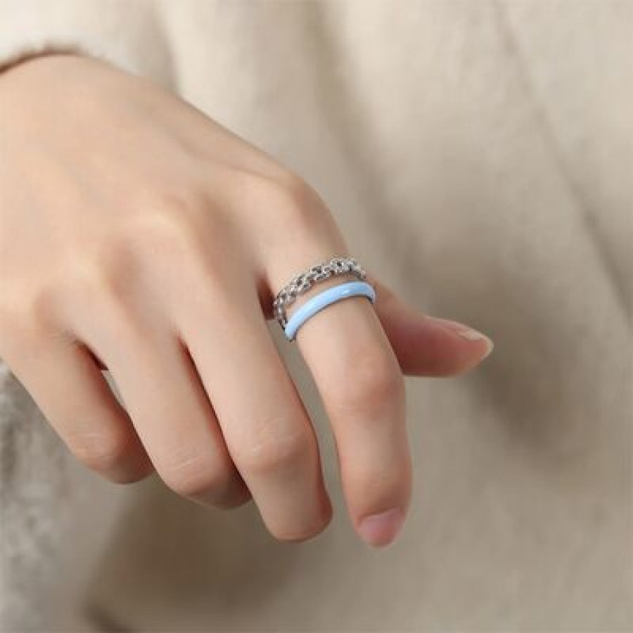 Enamel 18K Gold-Plated Open Ring Silver / 7 Clothing