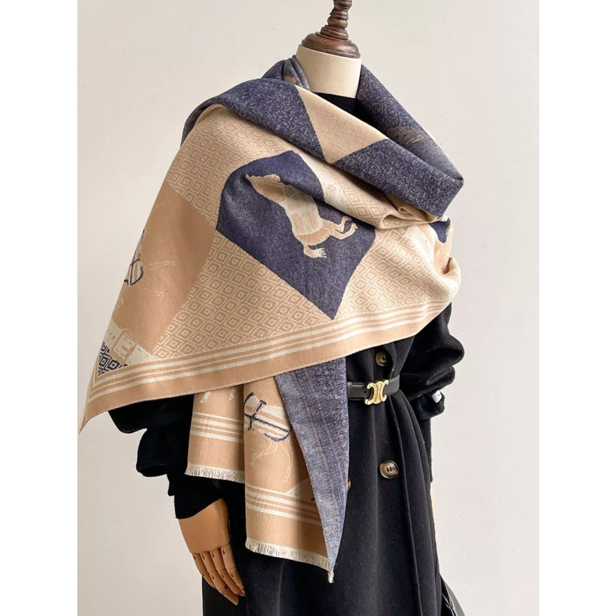 Equestrian Print Reversible Scarf Blue / One Size Apparel and Accessories