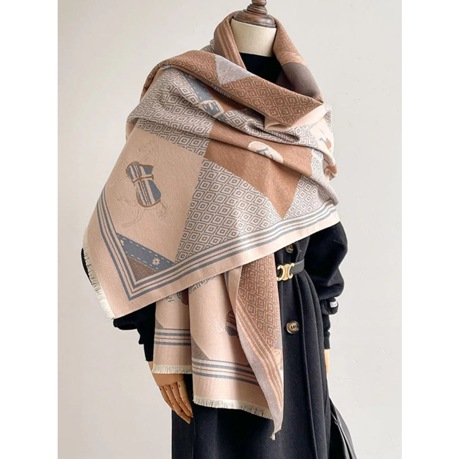 Equestrian Print Reversible Scarf Orange / One Size Apparel and Accessories