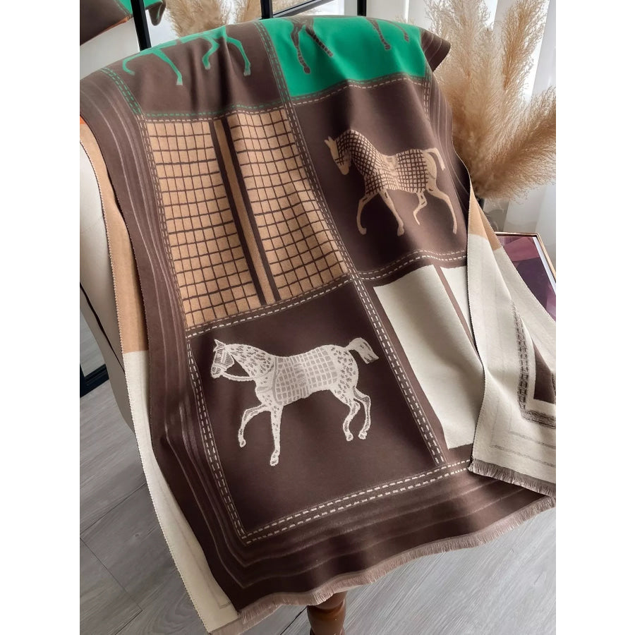 Equestrian Print Warm Scarf Taupe / One Size Apparel and Accessories