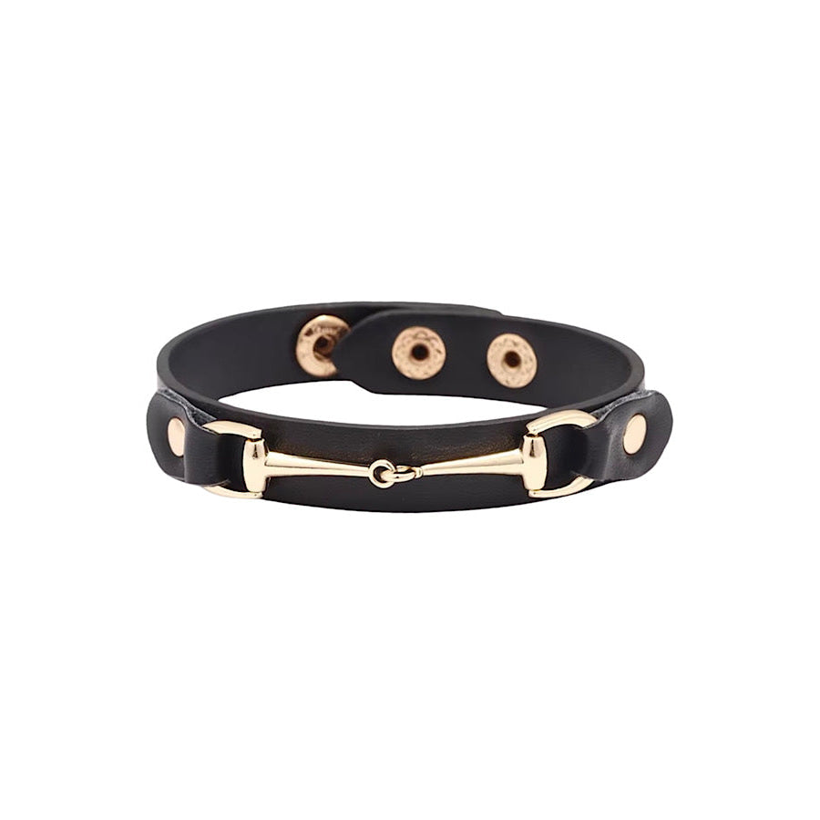 ETA 8/15 - Black Equestrian Style Leather Bracelet WS 630 Jewelry