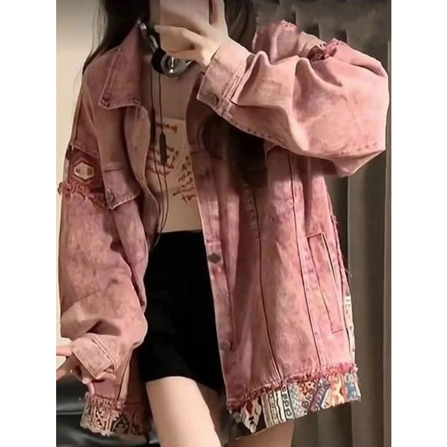 Ethnic Patchwork Details Denim Jacket Apparel and Accessories