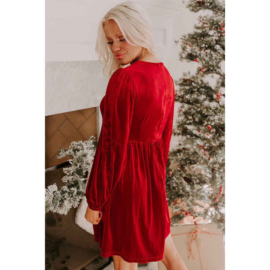 Evergreen Bowknot Decor High Waist Velvet Mini Dress Dresses/Mini Dresses