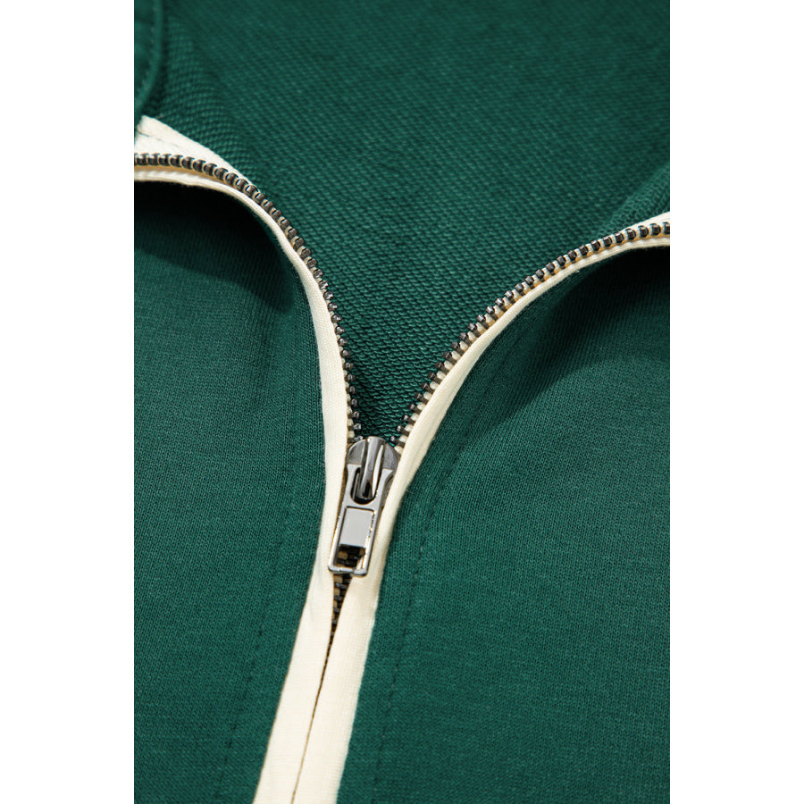 Evergreen Contrast Trim Zip Collar Long Sleeve Ruffle Hem Mini Dress Dresses/Mini Dresses