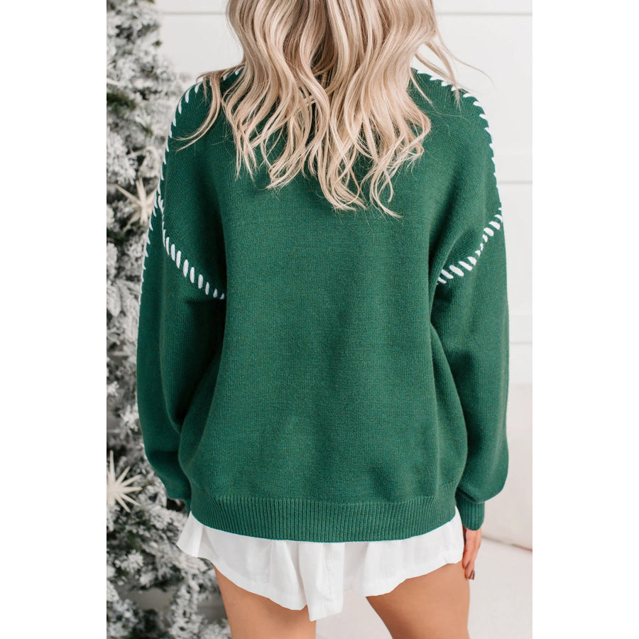 Evergreen Santa Baby Towel Embroidery Christmas Slogan Pullover Sweater Sweaters & Cardigans/Sweaters