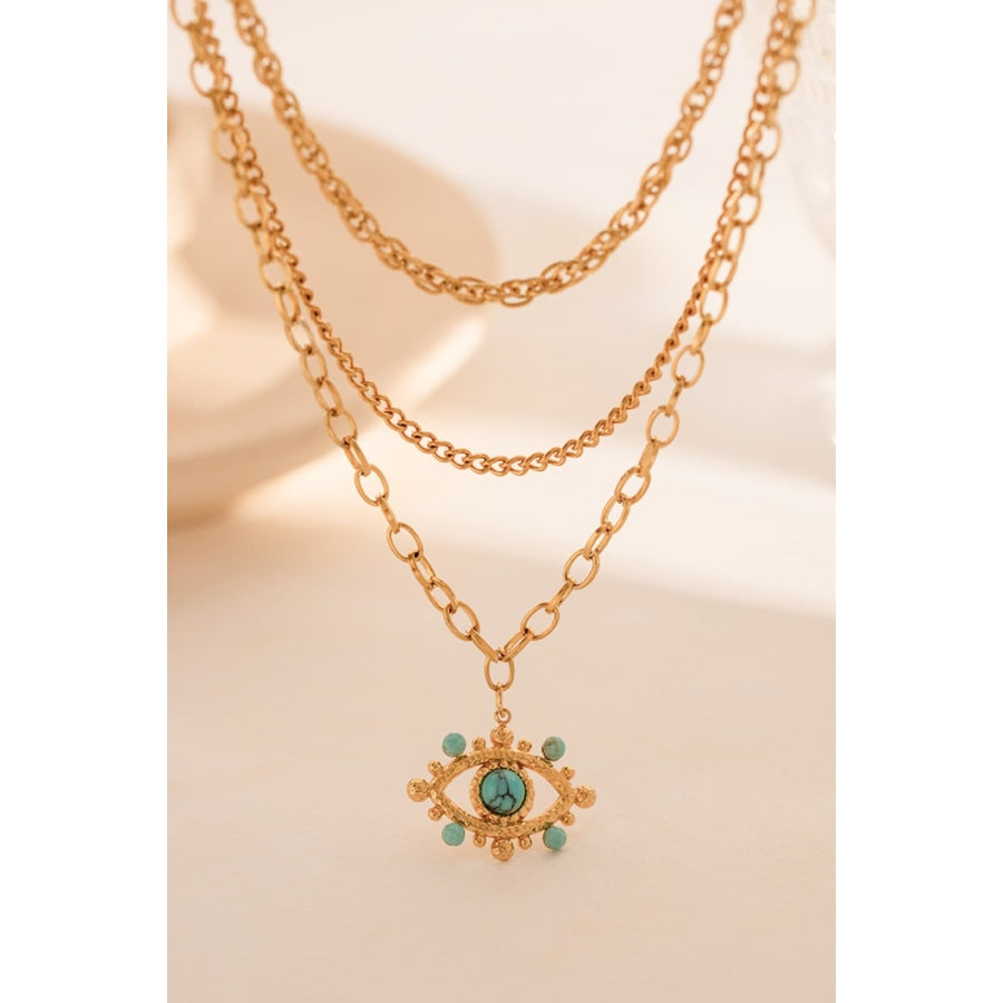 Evil Eye Design Turquoise Pendant Necklace Gold / One Size