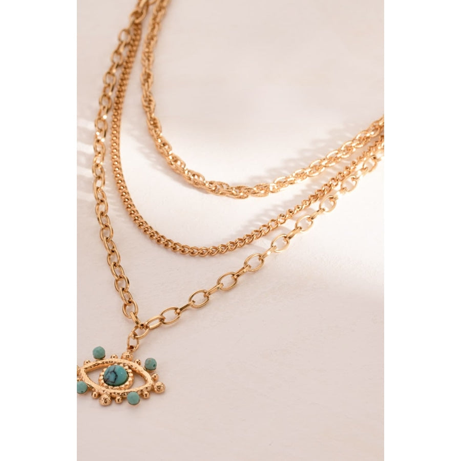 Evil Eye Design Turquoise Pendant Necklace Gold / One Size