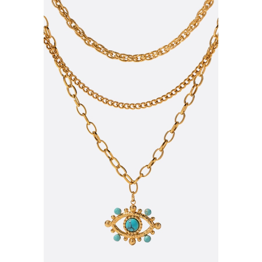 Evil Eye Design Turquoise Pendant Necklace Gold / One Size