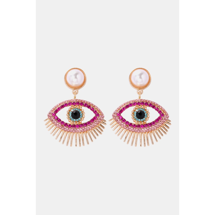 Evil Eye Shape Rhinestone Zinc Alloy Synthetic Dangle Earrings Carnation Pink / One Size