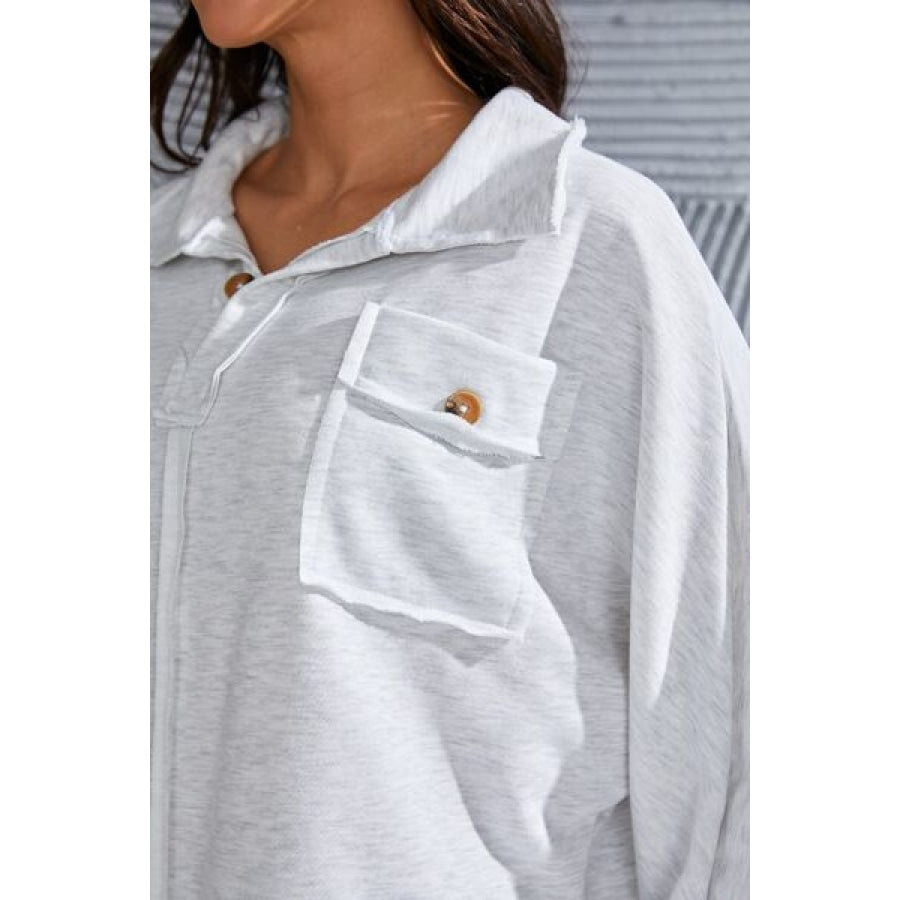 Exposed Seam Collared Neck Sweatshirt Clothing