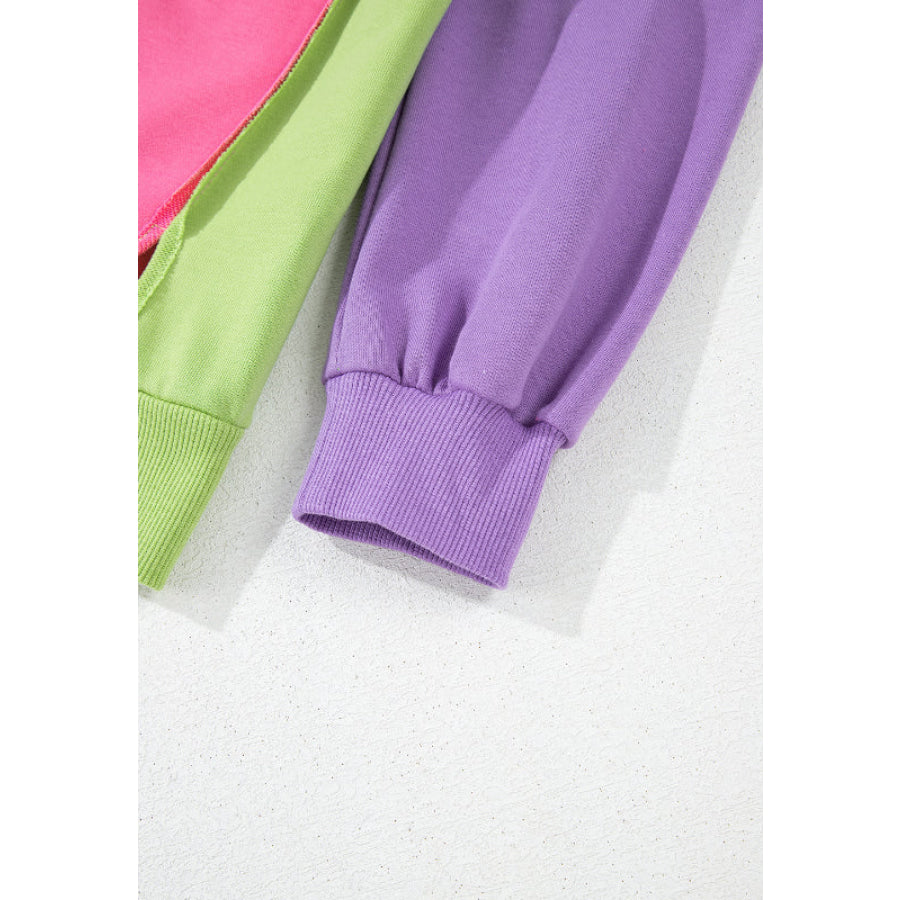 Exposed Seam Color Block Long Sleeve Sweatshirt Apparel and Accessories