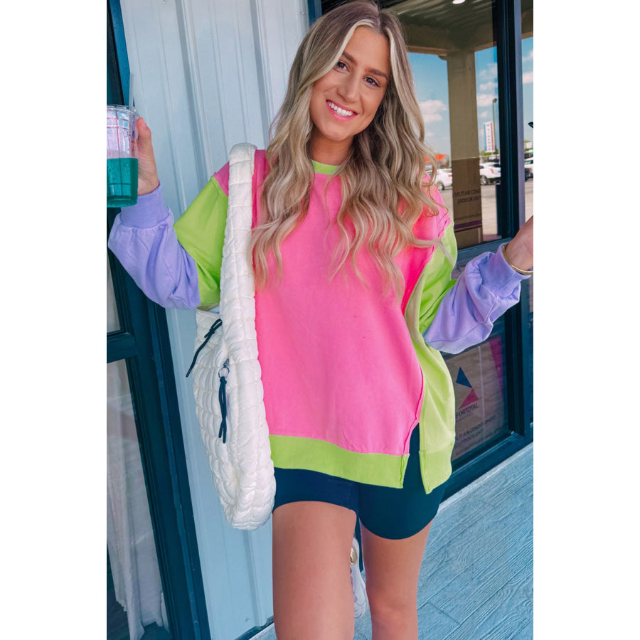 Exposed Seam Color Block Long Sleeve Sweatshirt Apparel and Accessories