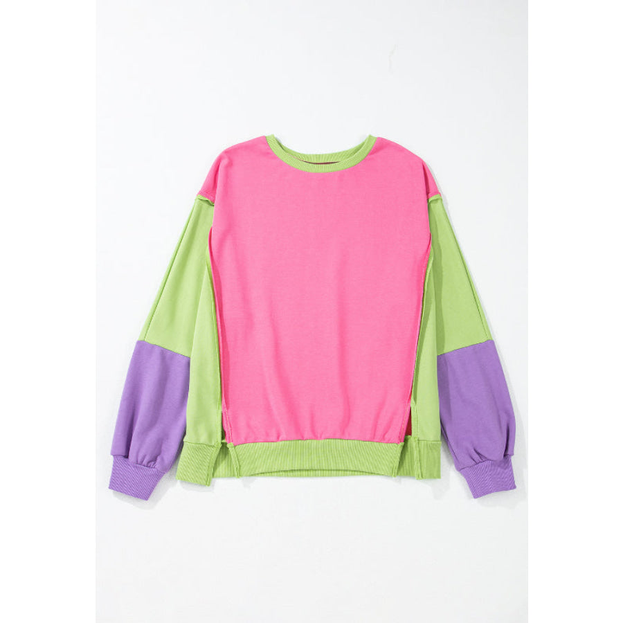 Exposed Seam Color Block Long Sleeve Sweatshirt Apparel and Accessories