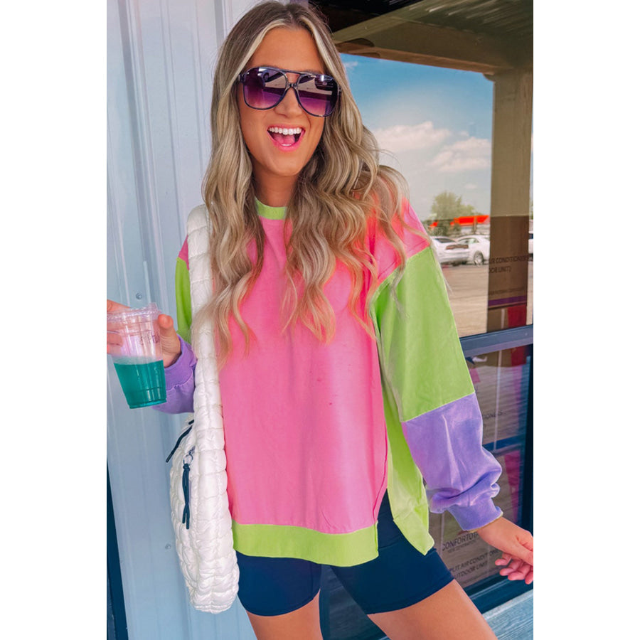 Exposed Seam Color Block Long Sleeve Sweatshirt Apparel and Accessories