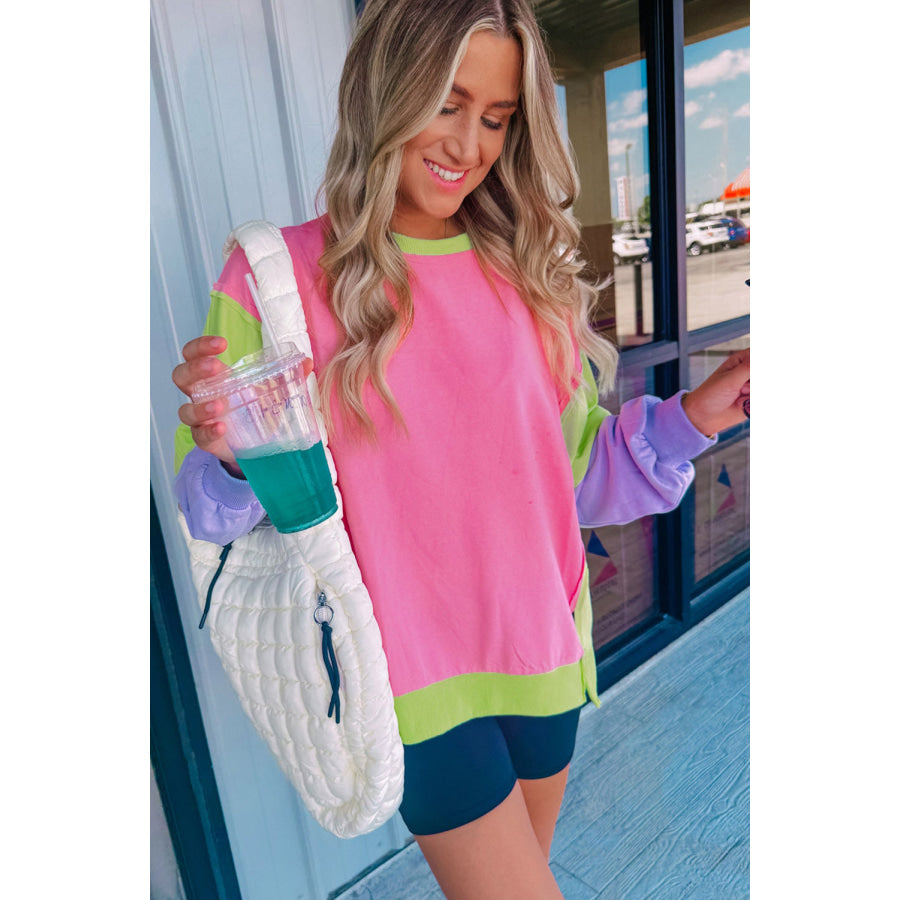Exposed Seam Color Block Long Sleeve Sweatshirt Apparel and Accessories