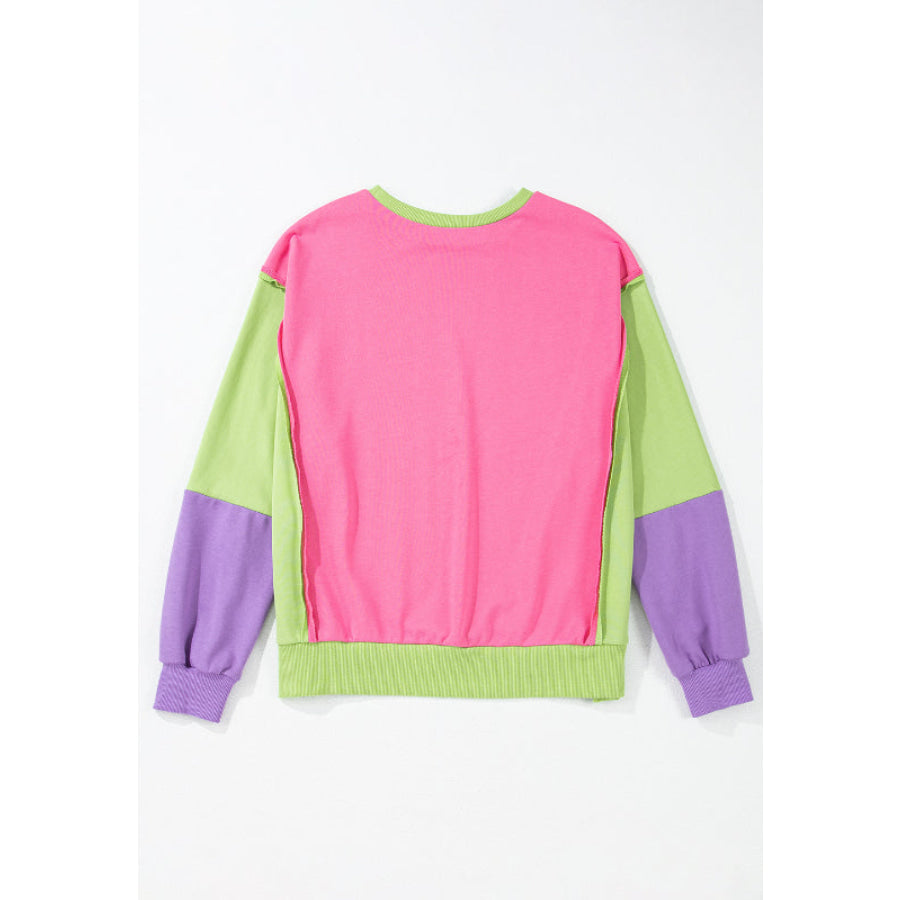 Exposed Seam Color Block Long Sleeve Sweatshirt Apparel and Accessories