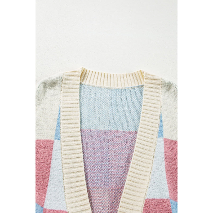 Exposed Seam Color Block Open Front Cardigan Apparel and Accessories