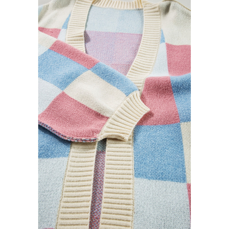 Exposed Seam Color Block Open Front Cardigan Apparel and Accessories