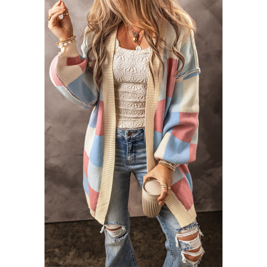 Exposed Seam Color Block Open Front Cardigan Apparel and Accessories
