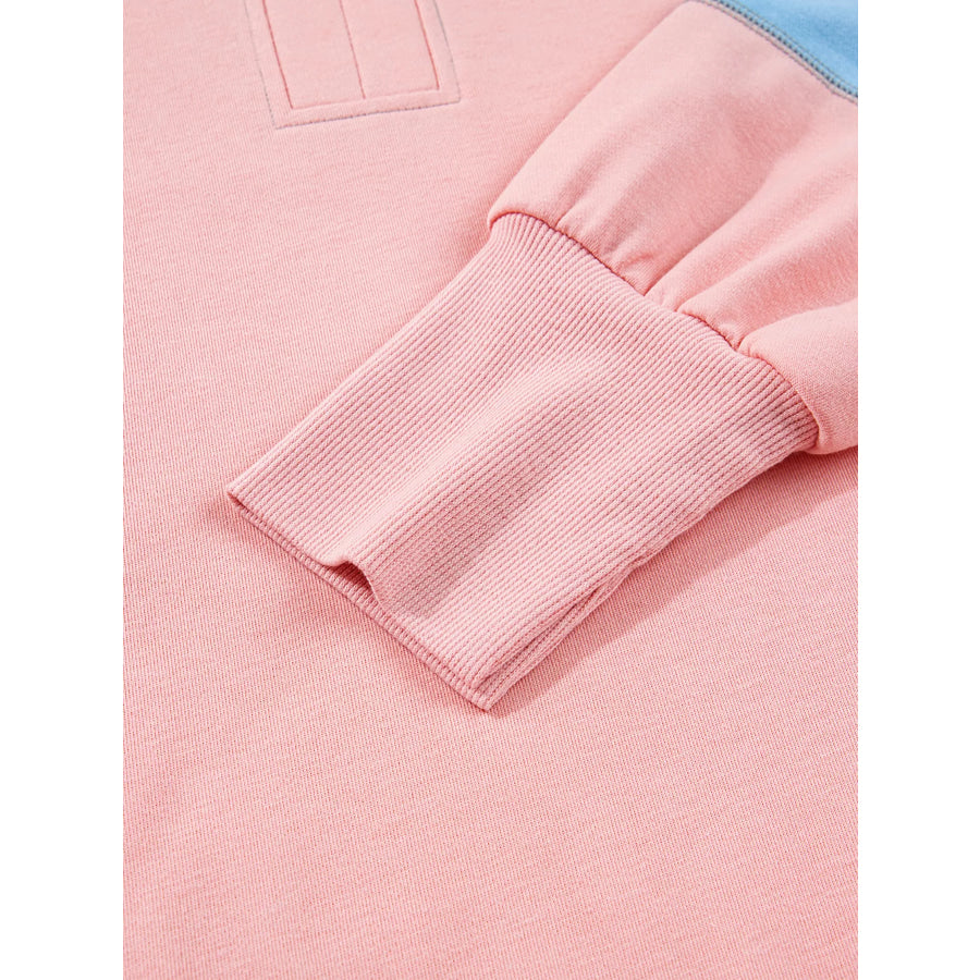 Exposed Seam Color Block Patchwork Slit Cuffs Oversize Sweatshirt Apparel and Accessories