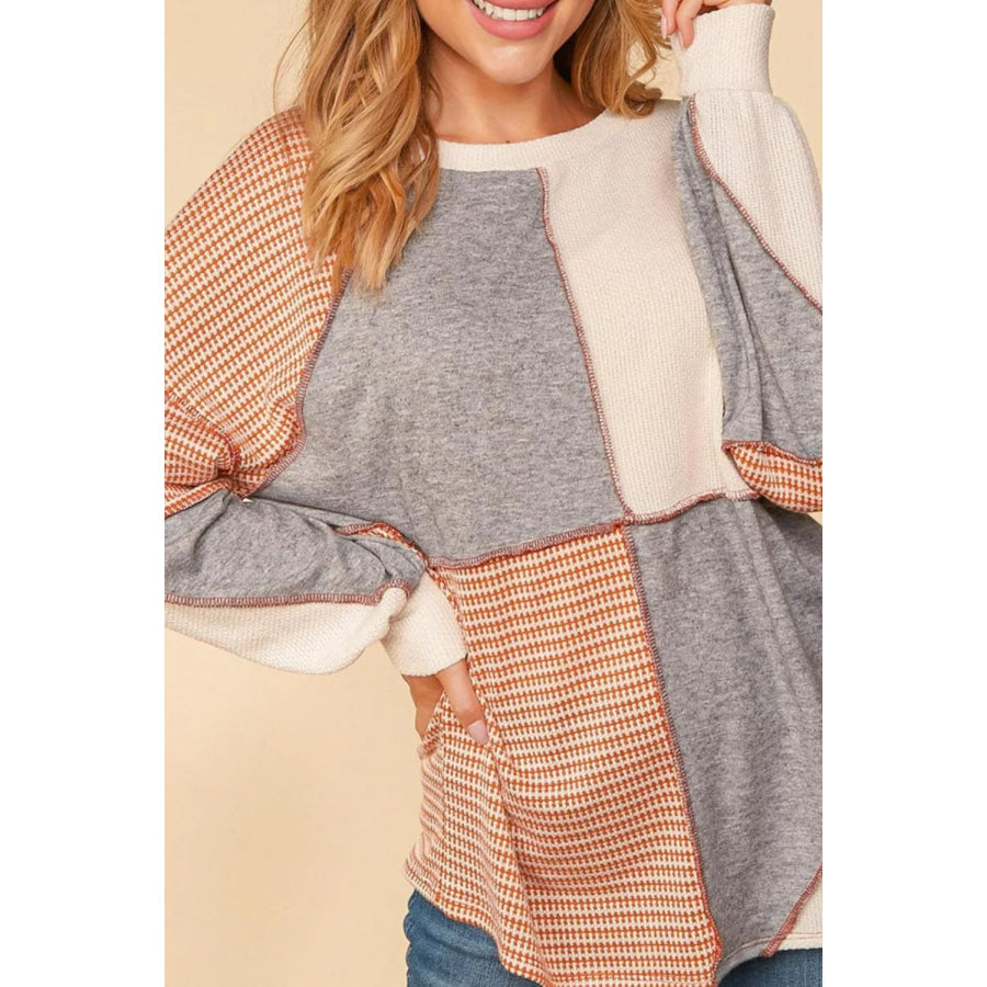 Exposed Seam Color Block Round Neck Top Apparel and Accessories