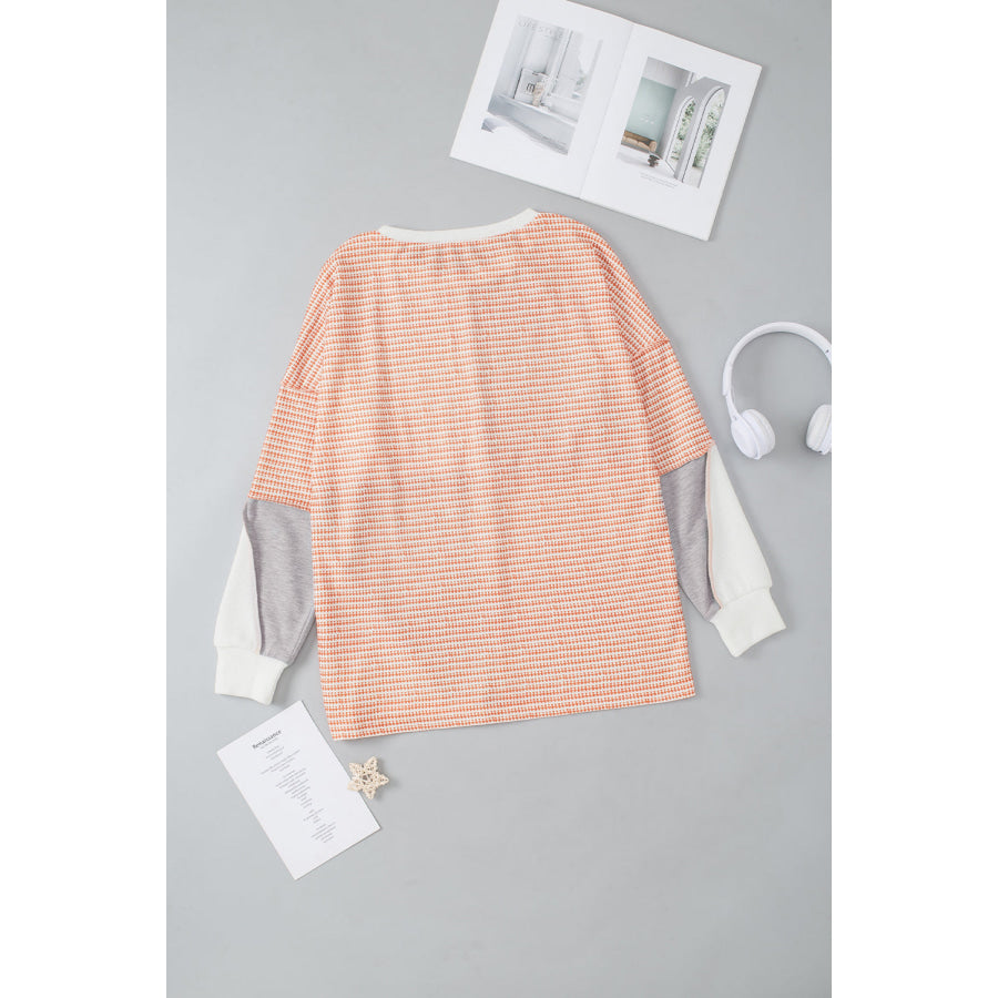 Exposed Seam Color Block Round Neck Top Apparel and Accessories