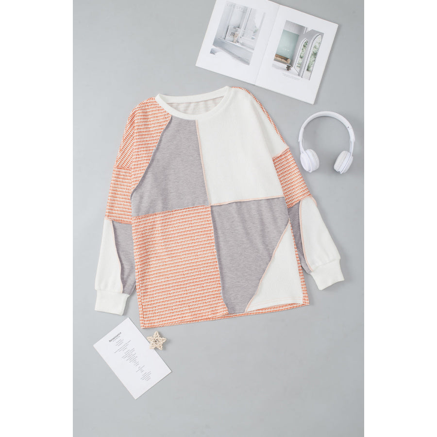 Exposed Seam Color Block Round Neck Top Apparel and Accessories